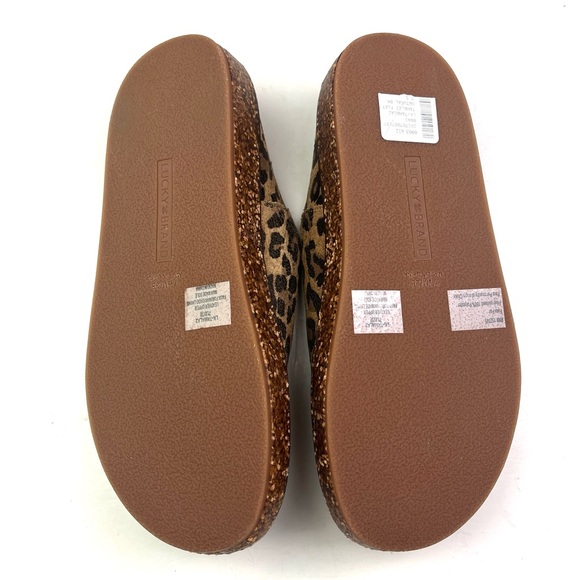 New Lucky Brand Tamala Animal Print Leather Faux Sherpa Clog Mules size 7.5 - Picture 7 of 8